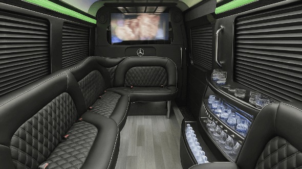 Interior of San Leandro Party Bus Company's 14 Passenger Sprinter Limousine in San Leandro