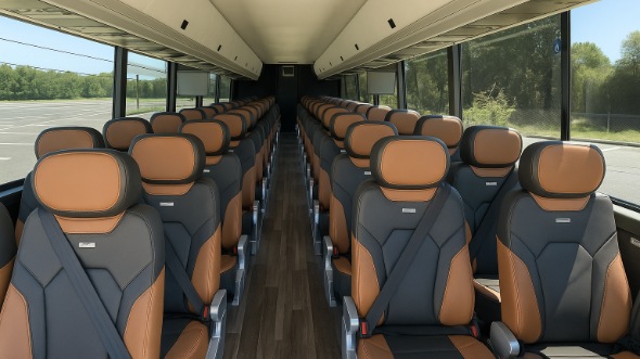 Interior of San Francisco Party Bus Company's 44 Passenger Charter Bus in San Francisco