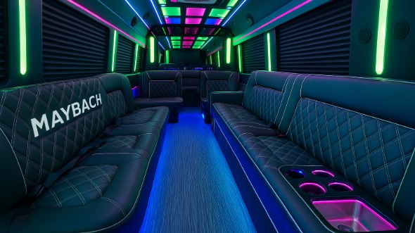 Interior of San Rafael Party Bus Company's 50 Passenger Party Bus in San Rafael