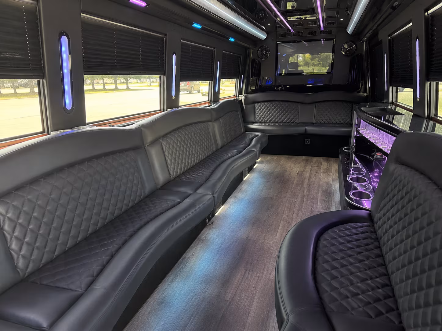 Interior of a party bus rental serving San Francisco